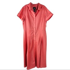 Vintage pink peach cotton pleated coastal cottagecore midi dress 16