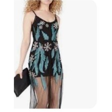 Guess Black Maxi Dress with Teal Floral Embroidery