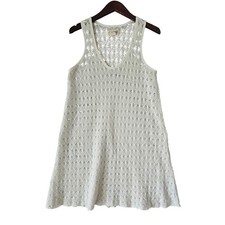 Denim & Supply Ralph Lauren White Knit Crochet Sleeveless Mini Dress Sheer L