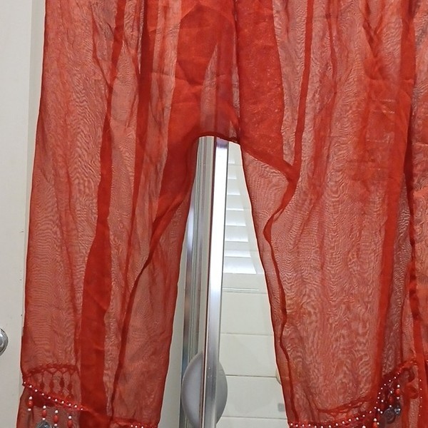 Women’s Red Sheer Harem Pants Beaded Accents Solid Pattern One Size