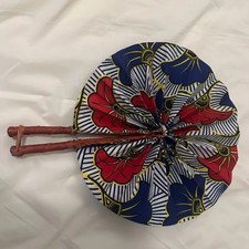 Blue, Red Yellow Tribal Floral Pattern African Folding Hand Fan