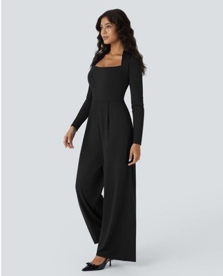 Halara Women s Black Wide Leg Jumpsuit Open Back Long Sleeve Size M NWT*M5