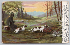Postcard Hunter with Dogs Forest Scene Early Sporting Art 1907