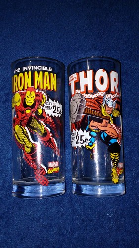 MARVEL Comics RARE Iron Man & Thor LOT of 2 -Still Only 25 Cents- 10 OZ GLASSES