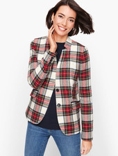NEW w/TAGS Talbots Stand Collar Plaid Blazer with Indigo Velvet Trim Size 12P