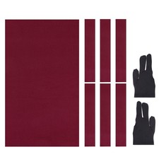 8ft Billiard Cloth Pool Table Felt Kit with 6 Cloth Strips and 2 Gloves, Red