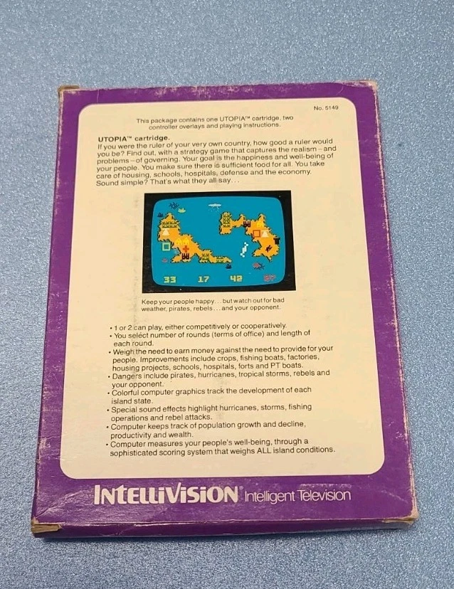 Utopia for Intellivision - Box, Cartridge & Button Map - Acceptable Condition - Image 2 of 4