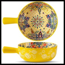 Charming 23oz Yellow Soup Crock with Handle - Dishwasher Safe for Easy Use