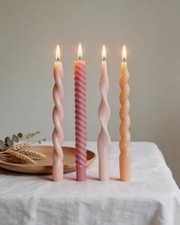 Pink Spiral Taper Candles 4 Pack 10 Inch Unscented Smokeless Tall Candlesticks