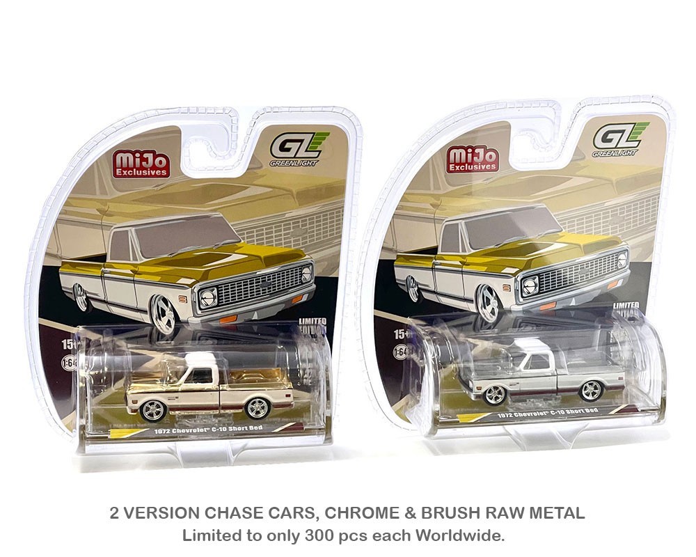 2 Chase! Chrome and Raw Greenlight 1:64 1972 Chevrolet C-10 Short
