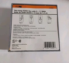 Gampak 14350 - 2-Gang Outlet Box Three Hole 1/2" Electric Box New