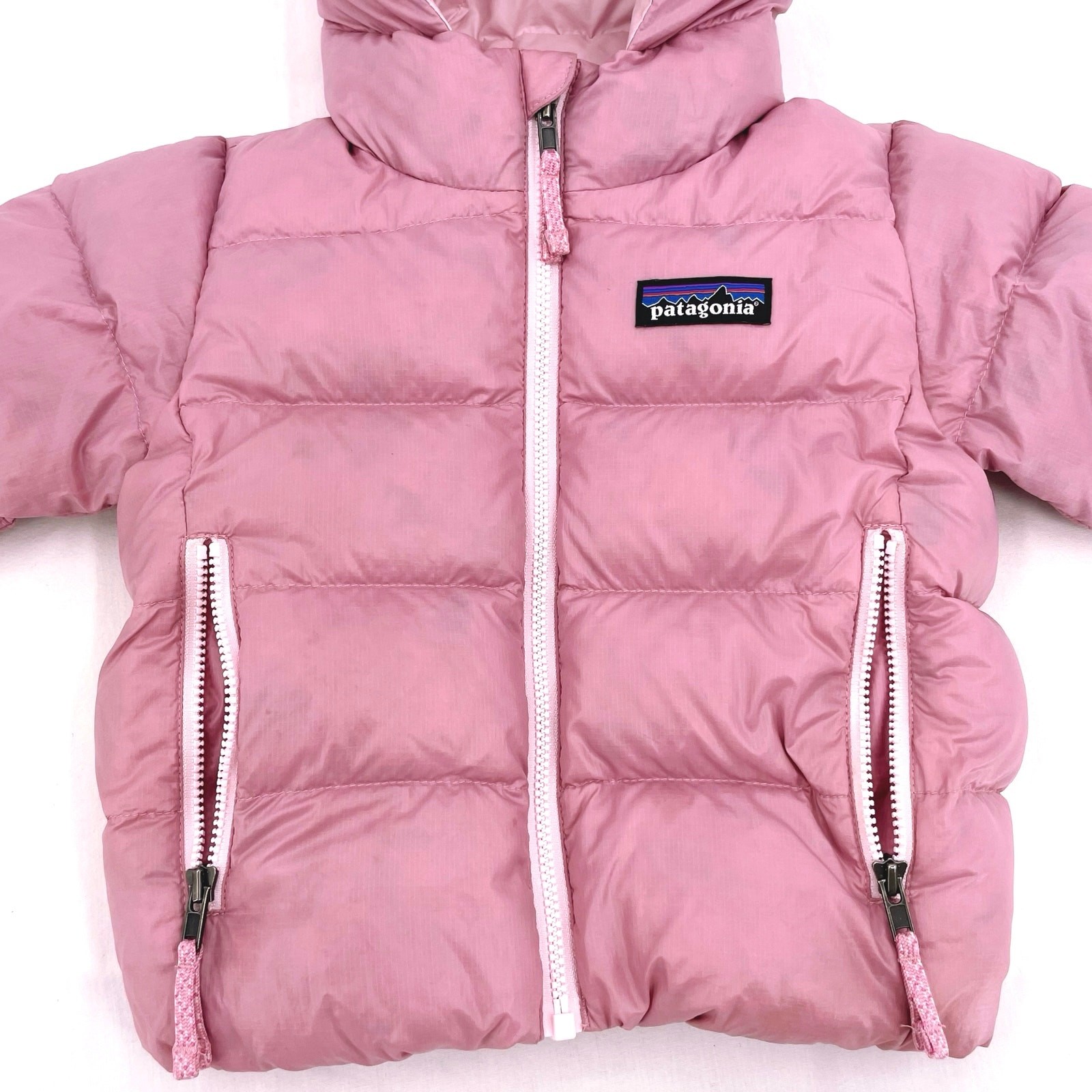 Patagonia Planet Pink Hi-Loft Down Sweater Hoody Baby Winter Coat 6-12 Months thumbnail 4