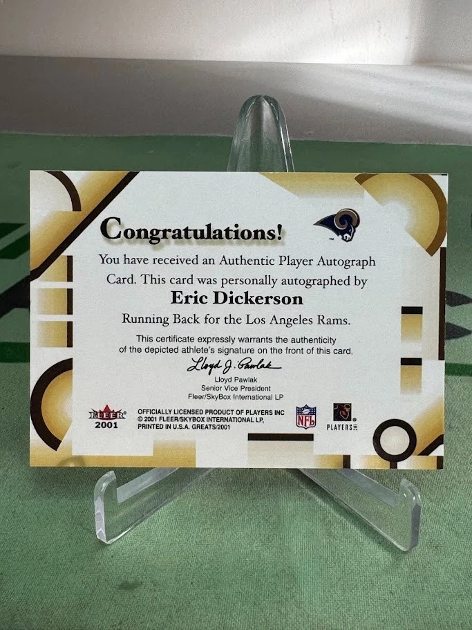 2001 Fleer Eric Dickerson Greats of the Game On Card AUTO - Los Angeles Rams - Image 2 of 2