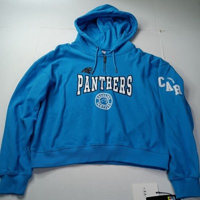 Carolina Panthers Cropped Hoodie Women s Size XL Blue 1/4 Zip NFL Team Apparel