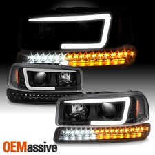 Faros Delanteros Cromados Transparentes Con LED DRL Para GMC Yukon 1999-2007 - Kit Completo