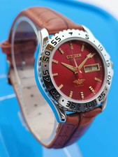 Refurbished Citizen Red Dial Vintage Movemen Men's Watch Exhibition Back 38mm