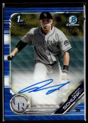 2019 Bowman Chrome Draft Aaron Schunk Auto Blue Refractor 75/150 Rockies