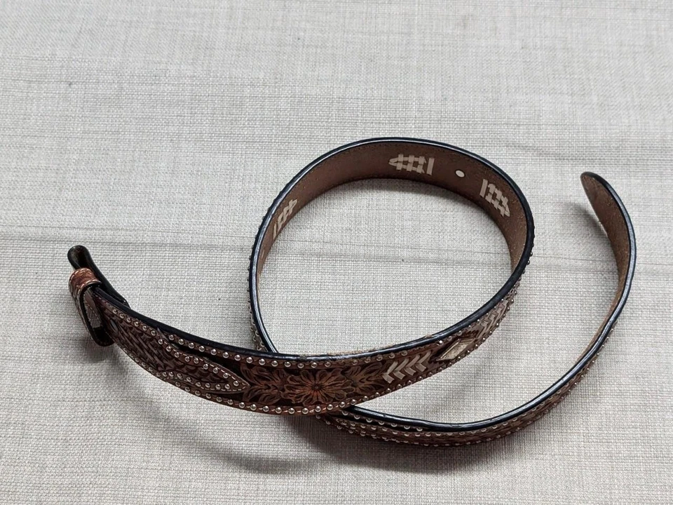 Винтажный с ЗАКЛЕПКАМИ пряжки ремня инструмент кожи 32 коричневый CONCHO Western ковбой y2k - Изображение 4 из 4