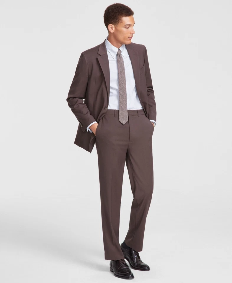 Traje Nautica Para Hombres Ajuste Moderno 2 Piezas 38 S/32 Cintura Marrón Sólido Elástico Foto 3 de 3