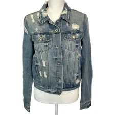 Ci Sono Women's Distressed Denim Jacket Light Wash Size Large