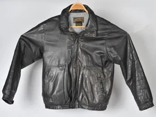 Vintage Eddie Bauer Black Leather Goose Down Bomber Jacket Men's S 80s 90s READ