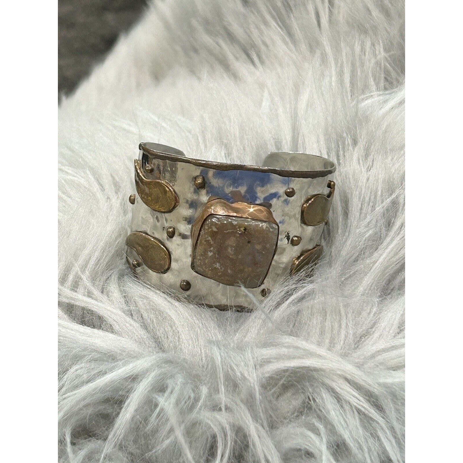 Artisan Boho Statement Cuff Bracelet Featuring Br… - image 5