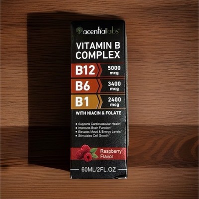 Acential Labs Vitamin B12 B6 B1 Niacin Folate Liquid Raspberry 60ml 2oz