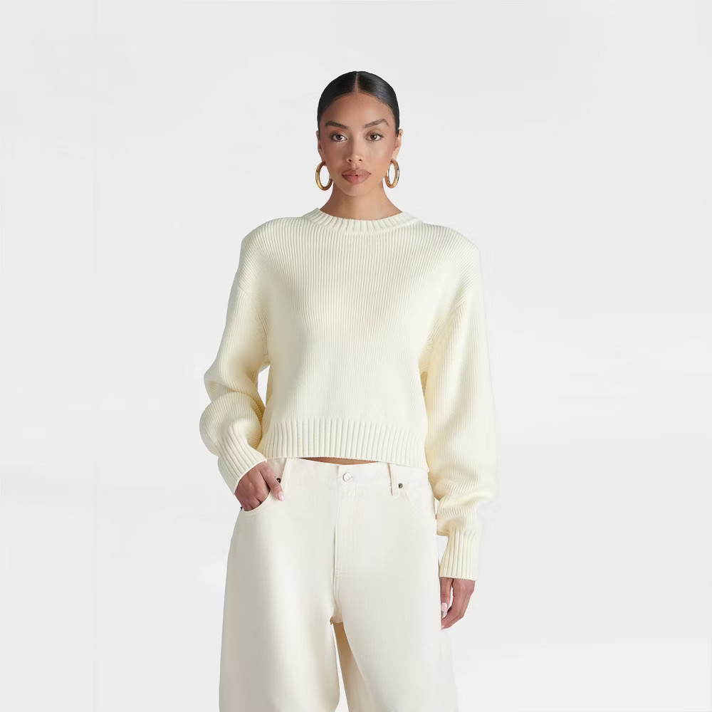 KBBbyKAHLANAWomen'sLongSleeve'TheShoulderPadSweater'-Cream