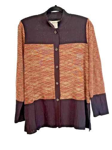 Vintage Exclusively Misook Womens L Cardigan Sweater Colorblock Art Knit Tunic