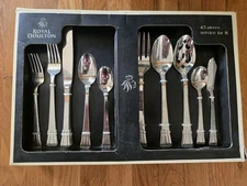 ROYAL DOULTON 18/10 Stainless Flatware ENVOY Set of 45 -8 Place Settings Serving