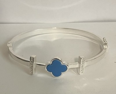 Sterling Silber 925 Türkis Farbe Kleeblatt Armband 7'' Zoll Klapp Armreif mit Verschluss