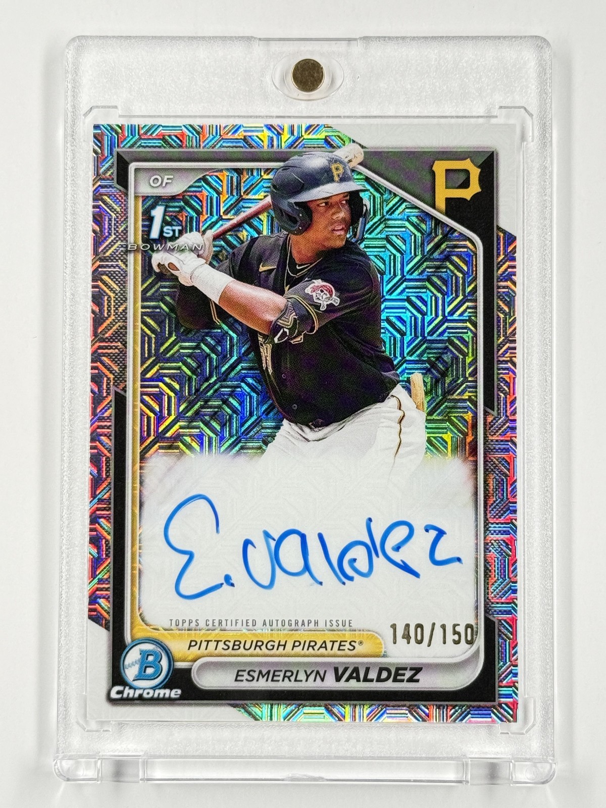 Esmerlyn Valdez 2024 1st Bowman Auto Chrome HTA Choice #/150 Refractor Pirates
