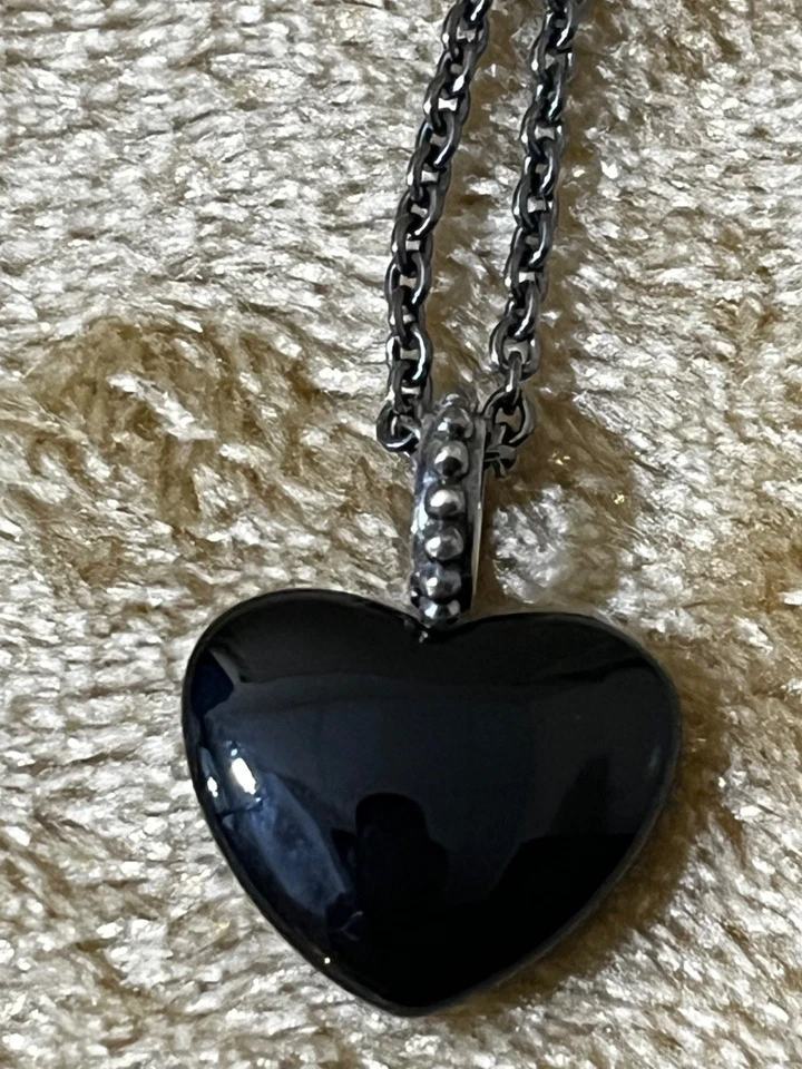 16英寸潘多拉项链-黑玛瑙心形吊坠-925纯银ALE — 第 3/4 张图片
