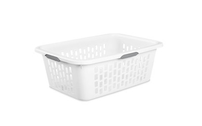 Sterilite 2 Bushel Large Plastic Laundry Basket 4 Comfort Grip Handles, White