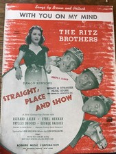 M 1938 RITZ BROTHERS sheet music STRAIGHT PLACE  SHOW ETHEL MERMAN 