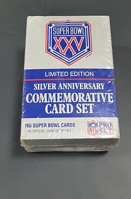 super bowl 25 limited edition silver anniversary commemorative card set Proset Super Bowl XXV Silver Anniversary Commemorative Factory Sealed Card  Set