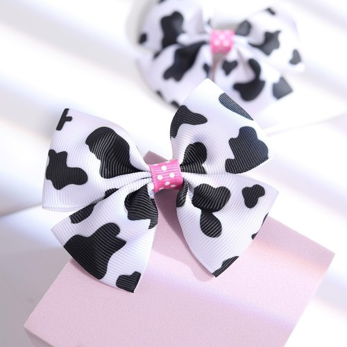 2PCS Cow Print Hair Bow Clips for Girls Cute Moo Cow Bows Pink Grosgrain Ribb... - Picture 7 of 7