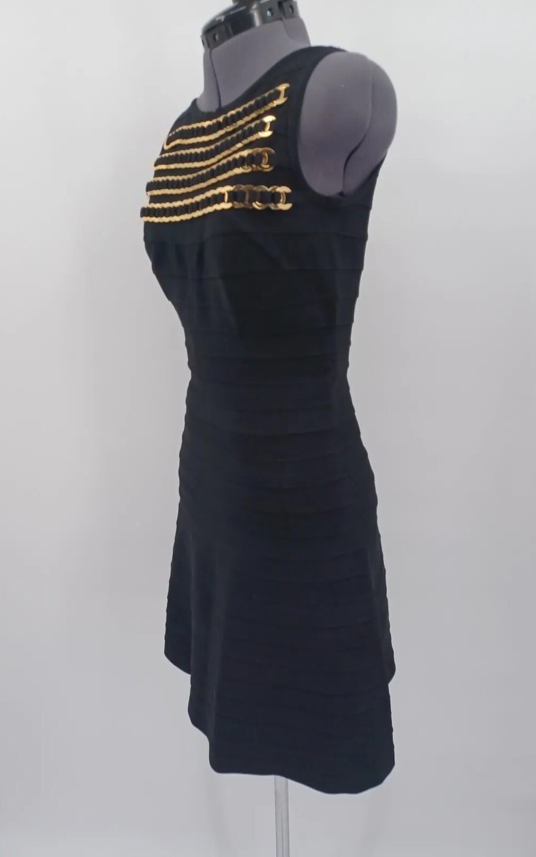 herve leger black and gold dress Herve Leger Black Gold Beaded Bandage Midi Dress main image 0
