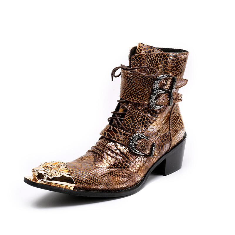 Men's Real Leather Western Cowboy Boots Punk Rock Boot With