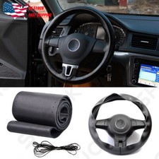 New Black New Skn Leather For Toyota 15 Diameter Car Auto Steering Wheel Cover