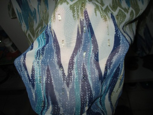 NWT CHICO'S METALLIC LONG SLEEVE PAGODA BLUE CLIP BLOUSE SIZE 4 (20) - 第 7/11 張圖片