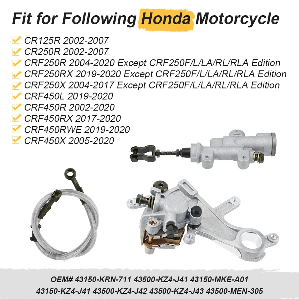 Rear Brake Master Cylinder Caliper Hose Kit for Honda CR125R CR250R 2002-2007 - Image 3 of 4