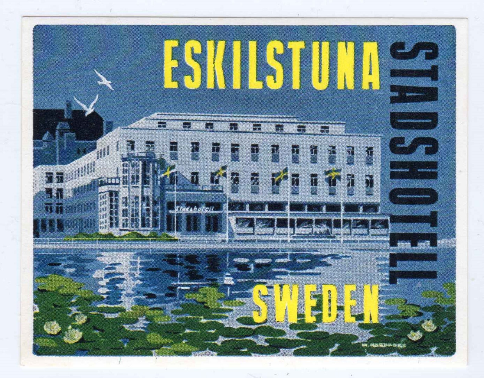 Vintage Sweden Eskilstuna Stadshotell Hotel Luggage Tag Label SB-image