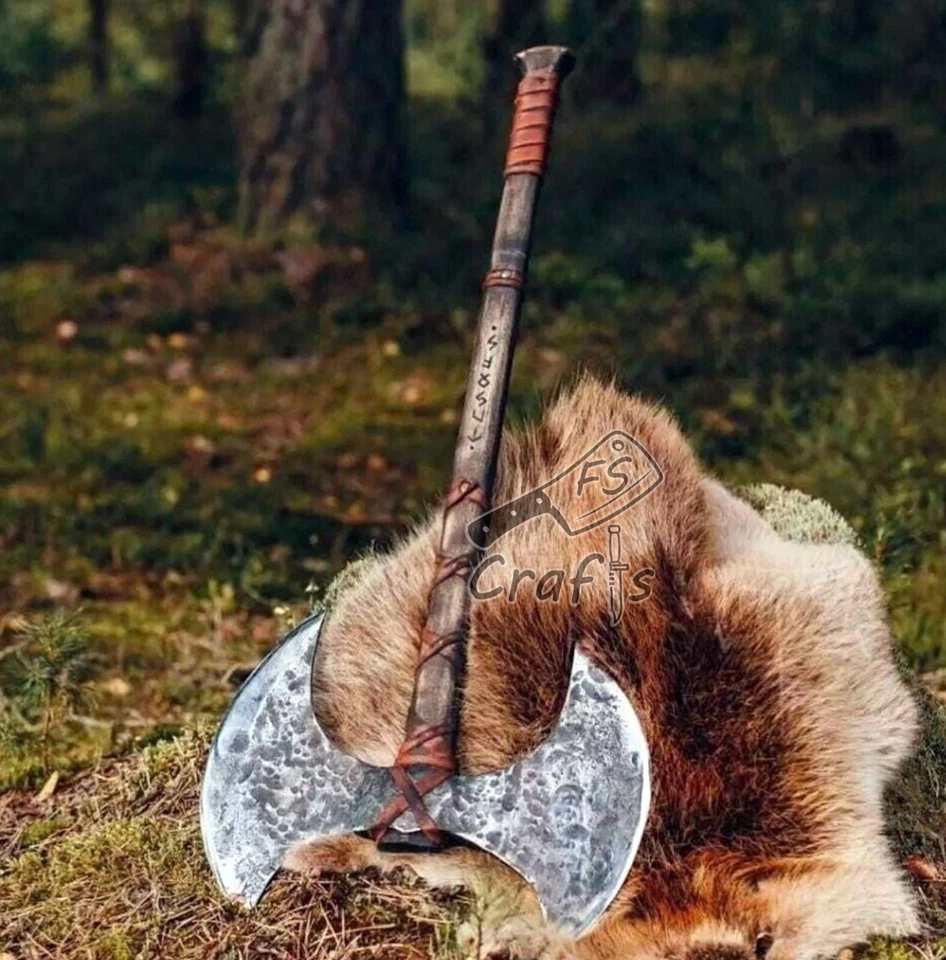 34" Double Headed Axe Large Berserker Axe Hand Forged Two Handed Big Viking Axe - Image 2 of 4