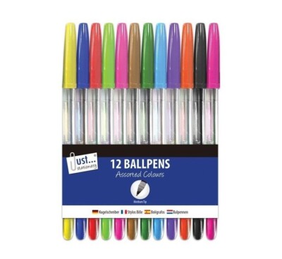 12 bunte Kugelschreiber farbig Biro leicht schreiben fein mittel Schreibwaren