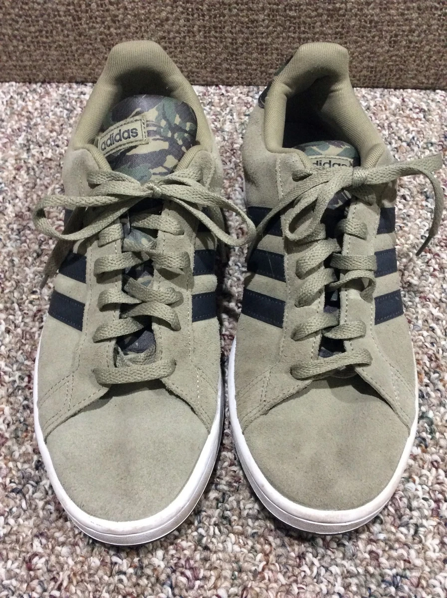 adidas Cloudfoam tan suede Tennis Shoes camo accent M 10 L 11 sneaker skater kid