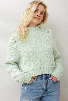 mint green cable knit sweater