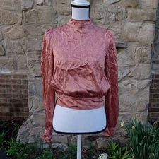 Cami NYC Womens Size XS Pink Damask 100% Silk Open Back Tie Blouse Shirt NWT