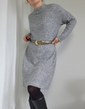 C & A Grey Knit Long Sleeve Wool Blend Sweater Dress Size Large