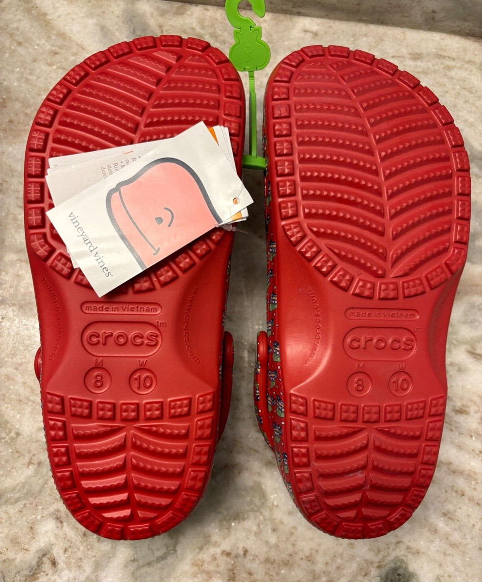 Crocs Clogs Women 12 Man 10 Red Vineyard Vines Holiday Christmas Vacation Travel Crocs M8 W10 Classic Vineyard Vines Clogs with Whale Jibbitz  main image 4